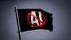 Render of a black flag on a pole, displaying AI written in white letters, crossed out with a red bar.